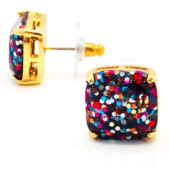 NEW Multi Color Kate Spade Glitter Studs 1/2” Squares - Picture 1 of 7